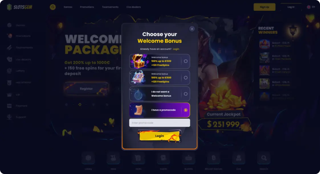 SlotsGem Casino Canada Bonuses & Promotions